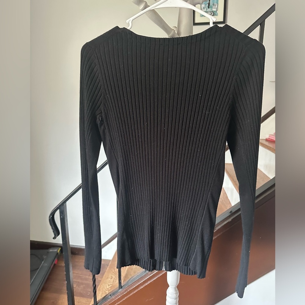 Express Black Ribbed Zip Cardigan - Picture 4 of 5